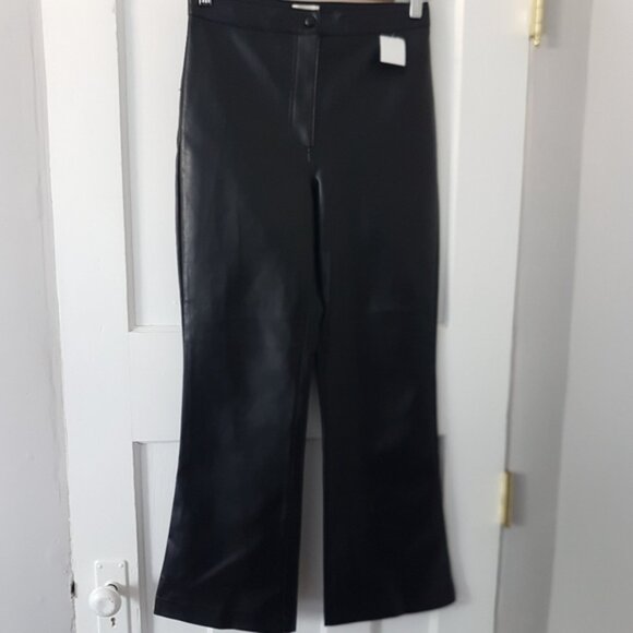 Aritzia Wilfred Adele Vegan Faux Leather Ankle Flare Pant Black Sz 4 - Picture 4 of 13